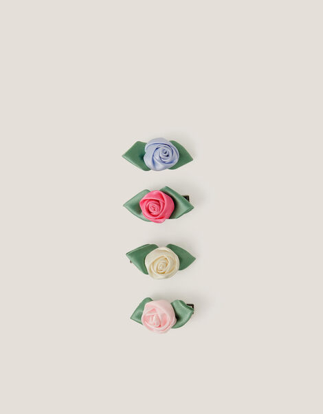 4-Pack Mini Satin Rose Hair Clips, , large