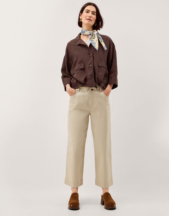 Marie Funnel Neck Linen Blend Jacket, Brown (CHOCOLATE), large