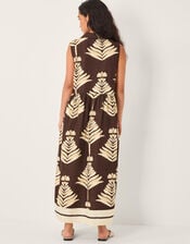Pamela Sleeveless Leaf Print Midi Dress, Brown (CHOCOLATE), large