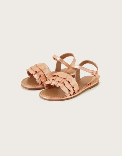 Leather Frill Sandals, Gold (ROSE GOLD), large