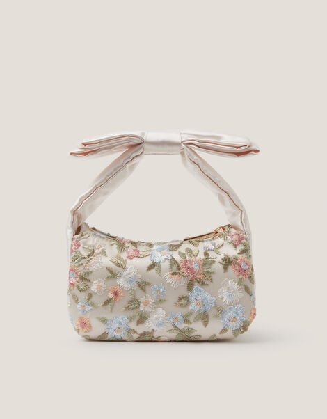 Floral Embroidered Bow Strap Bag, , large