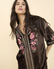 East Kora Embroidered Velvet Top, Brown (BROWN), large