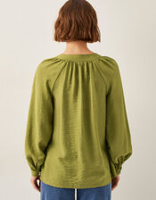 Aya Long Sleeve Satin Blouse, Green (GREEN), large
