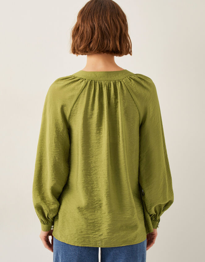 Aya Long Sleeve Satin Blouse, Green (GREEN), large