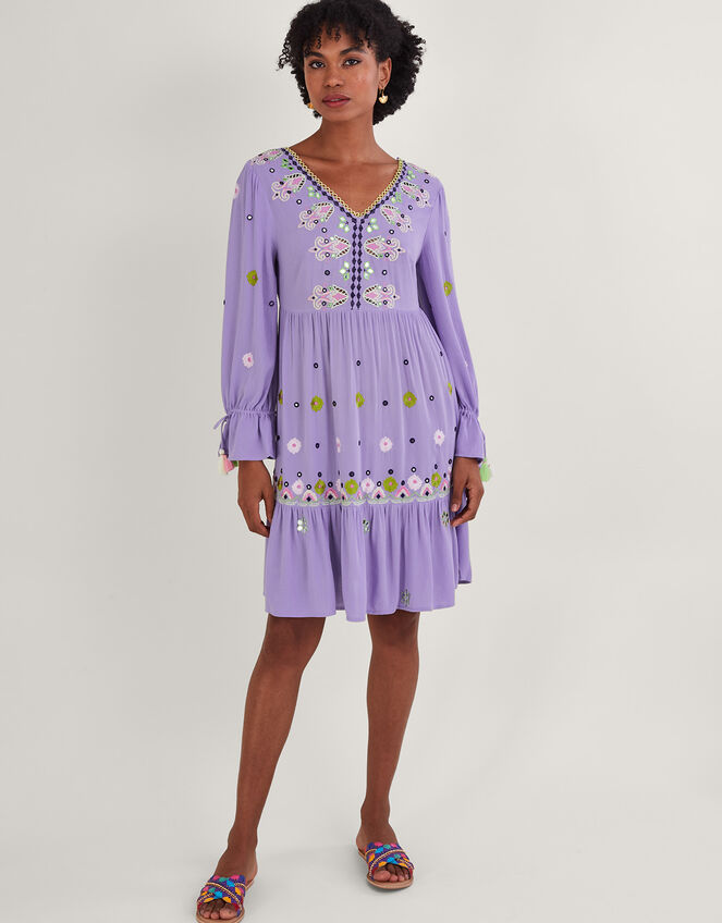 Premium Embroidered Kaftan Dress in LENZING™ ECOVERO™, Purple (LILAC), large