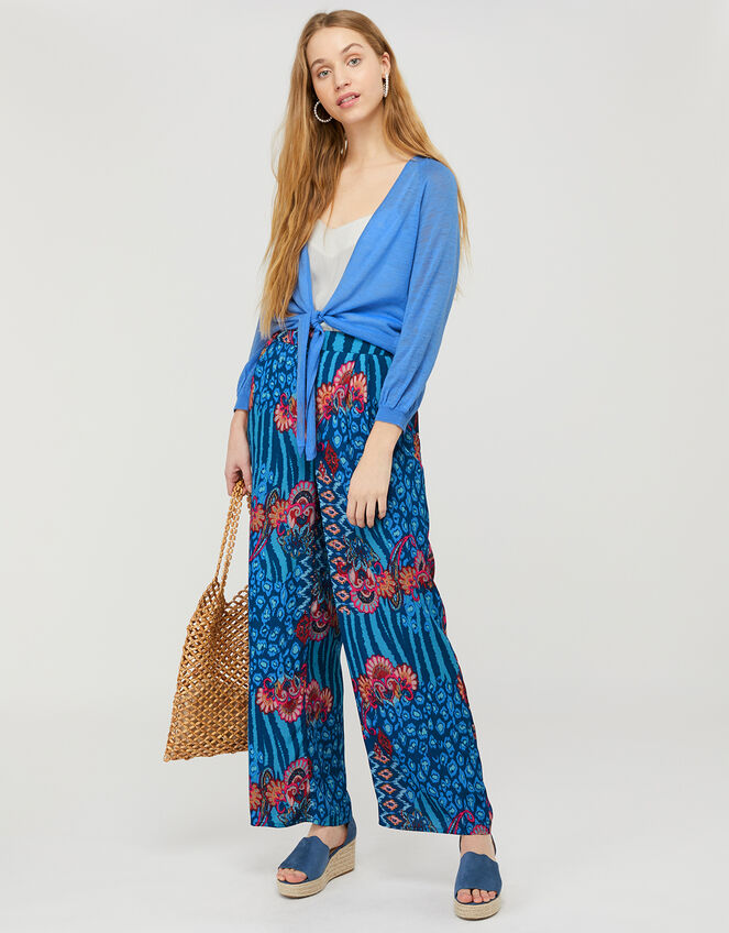 Mercy Printed Wide-Leg Trousers in Sustainable Viscose, Blue (NAVY), large