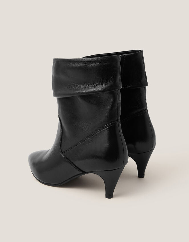 Ria Ruched Leather Ankle Boots, Black (BLACK), large