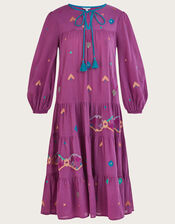 Abstract Geometric Print Embroidered Midi Dress, VIOLET, large