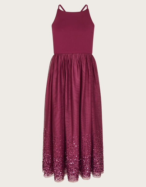 Sequin Scuba Prom Maxi Dress, Red (BURGUNDY), large