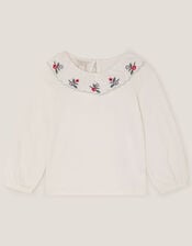Embroidered Collar Top, Ivory (IVORY), large