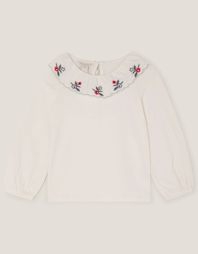 Embroidered Collar Top, Ivory (IVORY), large