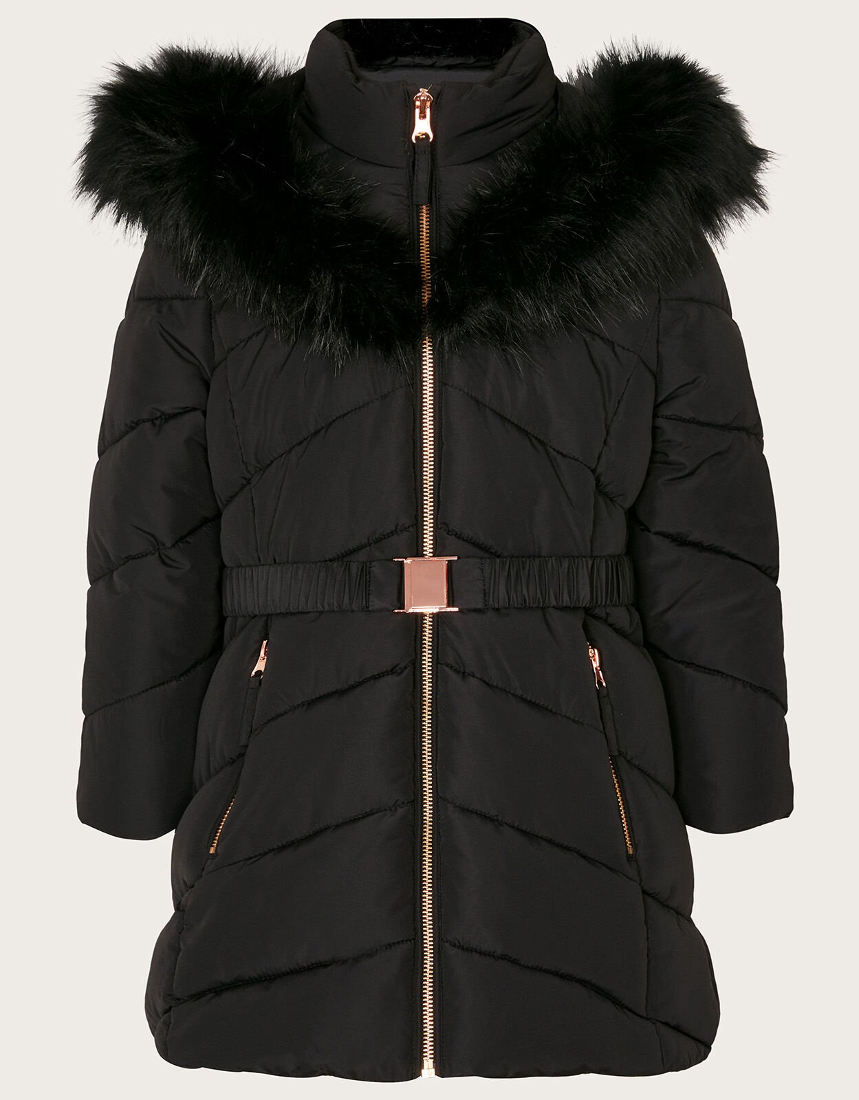 Girls black discount coat with belt