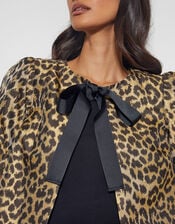 Anne Leopard Print Bow Jacket, Brown (BROWN), large