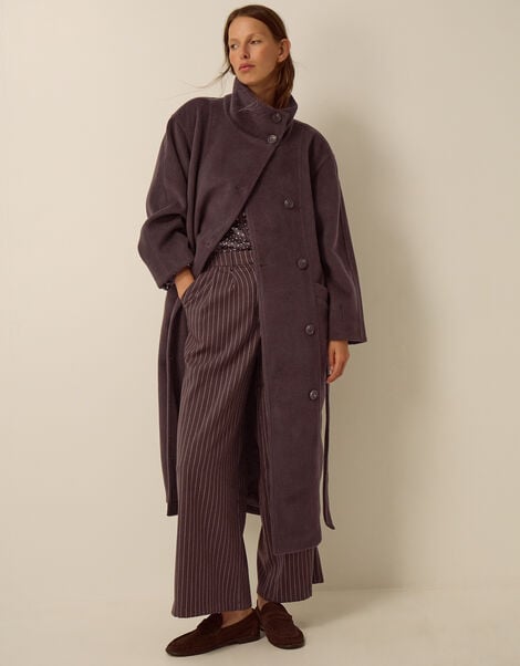 Millie Funnel Neck Belted Coat, Mink (MINK), large