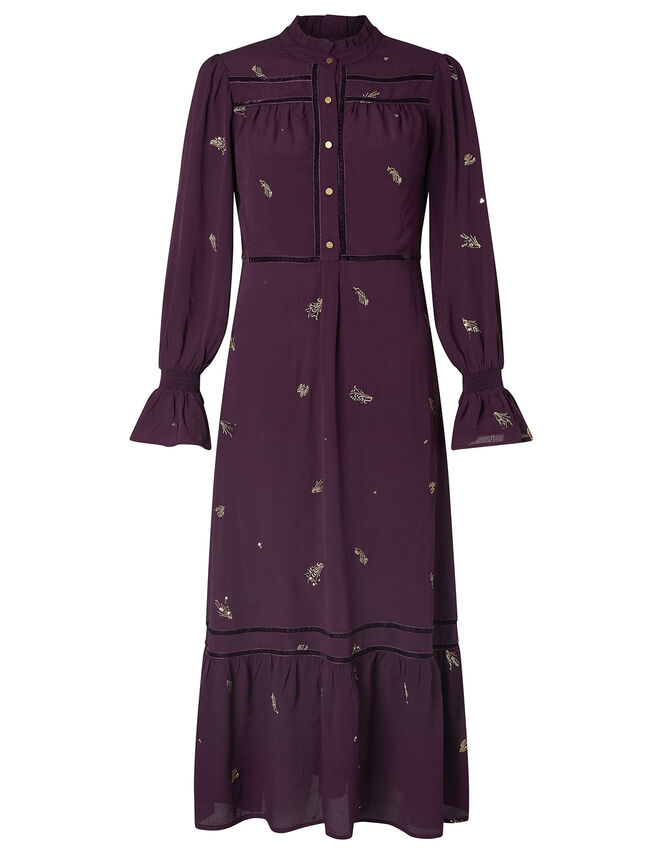 Embellished Long Sleeve Midi Dress, Purple (PURPLE), large