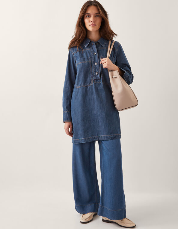 Nara Denim Tunic Shirt Dress, Blue (MID AUTHENTIC BLUE), large