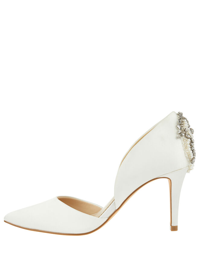 Evie Satin Bridal Court Shoes with Embellishments, Ivory (IVORY), large