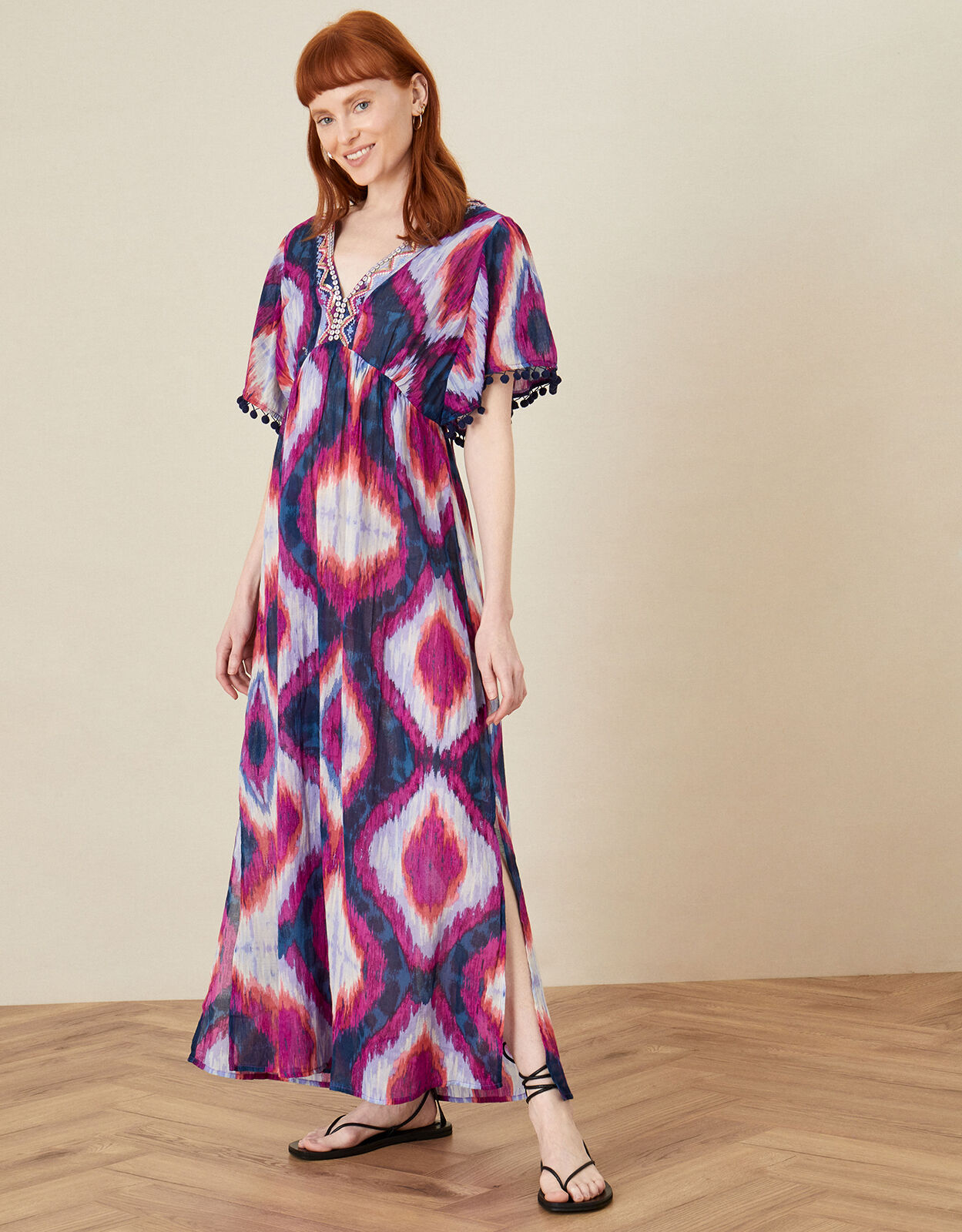 Premium Ikat Maxi Kaftan Dress Purple 