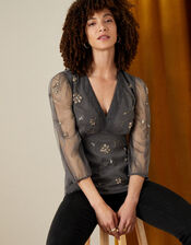 Eva Embellished Top, Grey (CHARCOAL), large