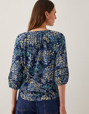 Micola Abstract Print Jersey Blouse, Blue (NAVY), large