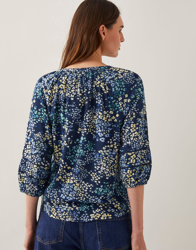 Micola Abstract Print Jersey Blouse, Blue (NAVY), large