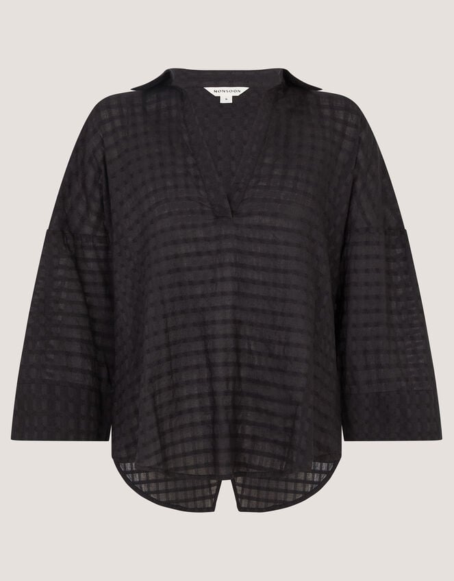 Nora Textured Cotton Shirt, Black (BLACK), large