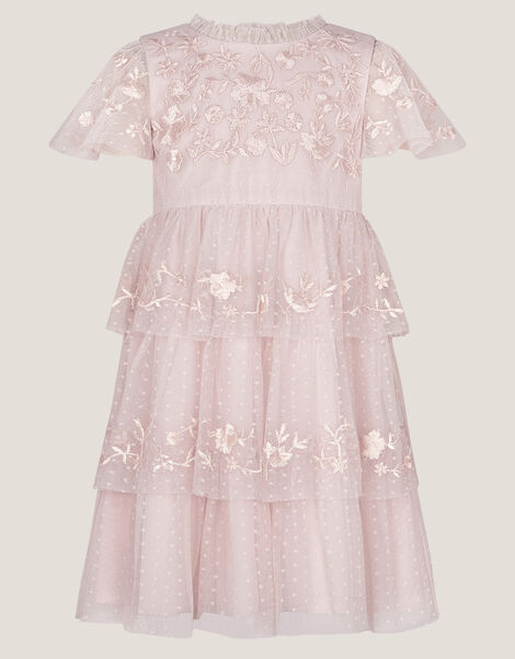 Baby Sophie Embroidered Polka Dot Tulle Dress, Pink (PINK), large