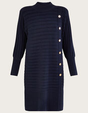 Rib Knit Dress with Recycled Polyester, Blue (NAVY), large