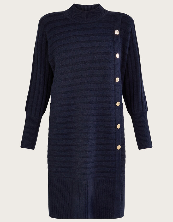 Rib Knit Dress with Recycled Polyester, Blue (NAVY), large