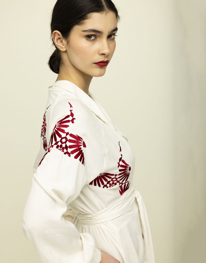 Tallulah & Hope Mitzi Embroidered Wrap Dress, Camel (OATMEAL), large