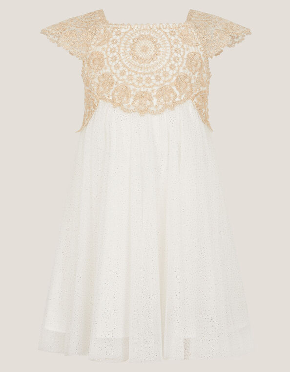Baby Estella Embroidered Tulle Dress, Gold (GOLD), large