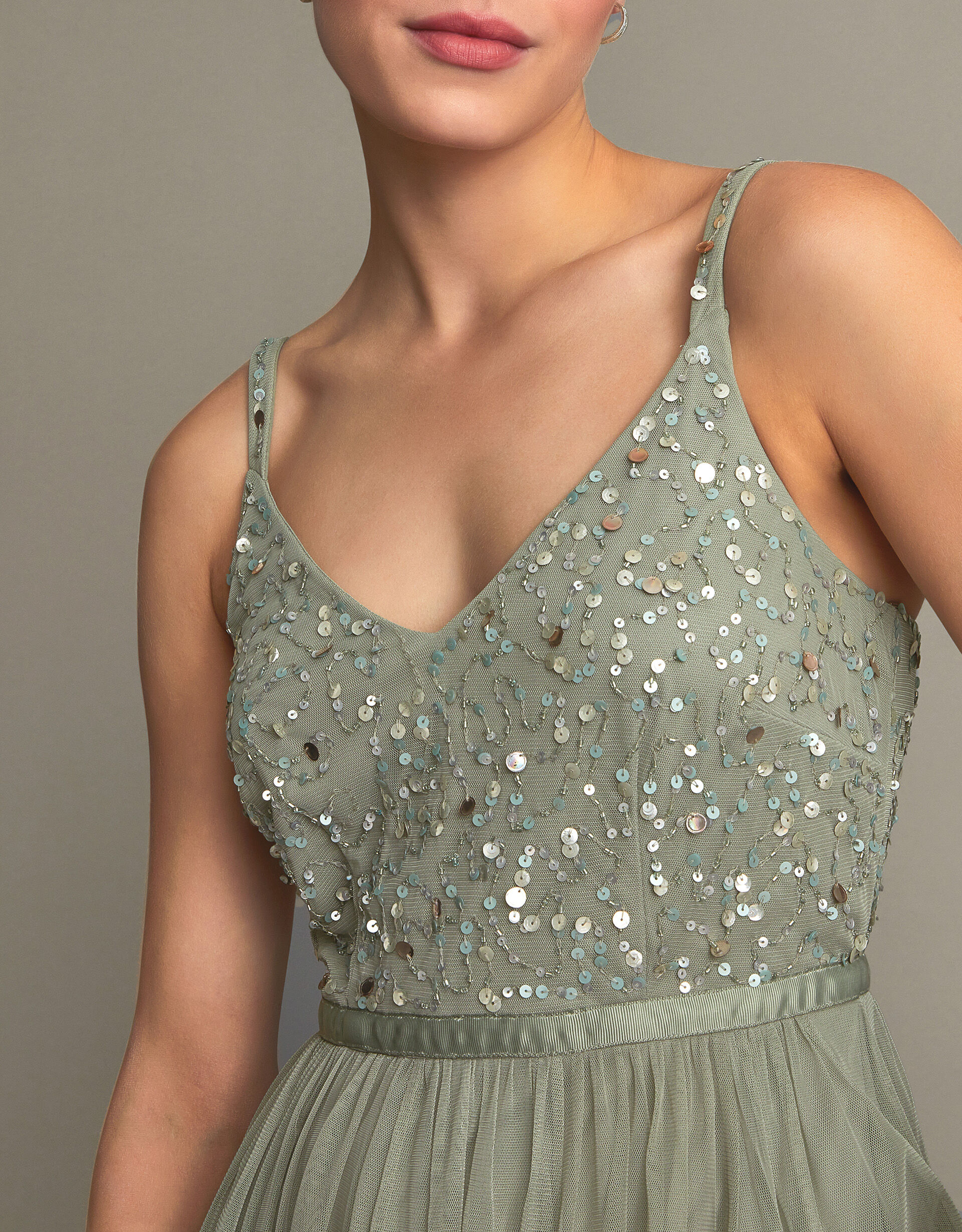 Autumn Embellished Maxi Dress in Recycled Polyester Green