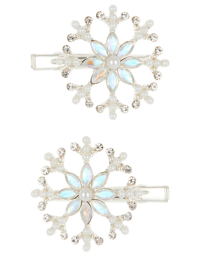 Cosmic Frost Crystal Snowflake Hair Clips, , large