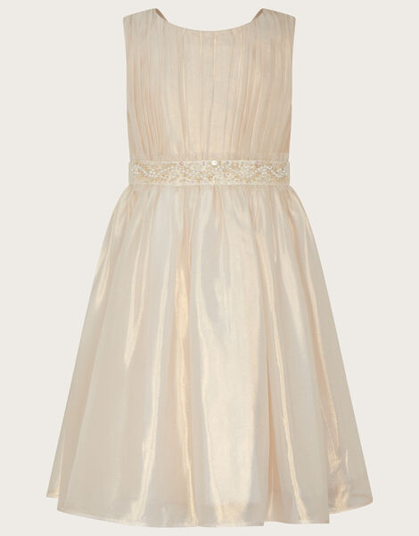 Land of Wonder Shimmer Organza Beaded Waistband Dress, Natural (CHAMPAGNE), large