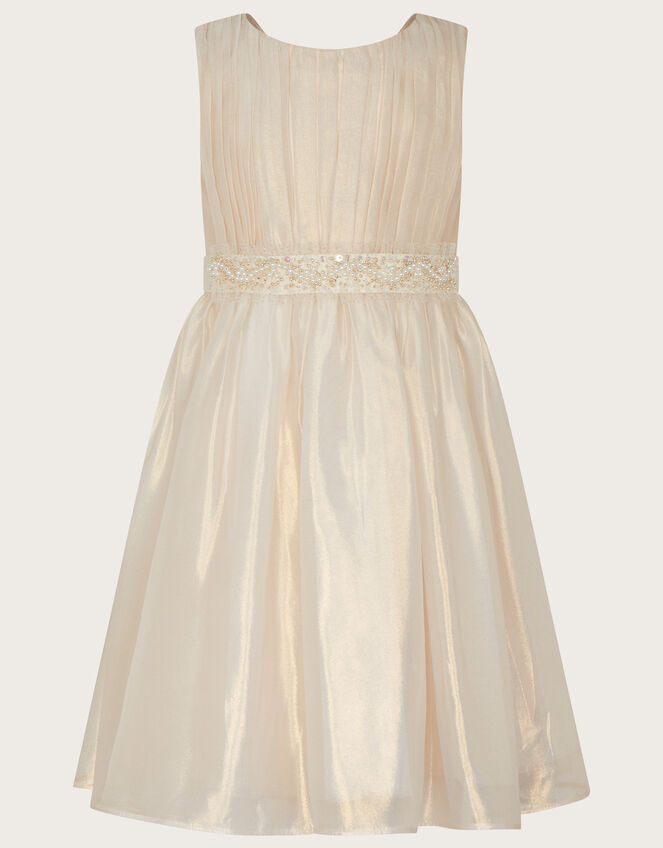 Land of Wonder Shimmer Organza Beaded Waistband Dress, Natural (CHAMPAGNE), large