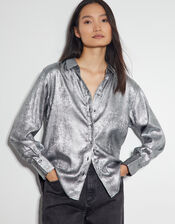 Mia Metallic Shirt, Silver (SILVER), large