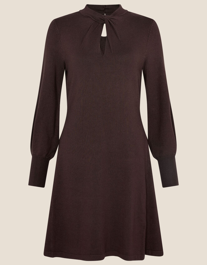 Twist Detail Dress with LENZING™ ECOVERO™, Brown (CHOCOLATE), large