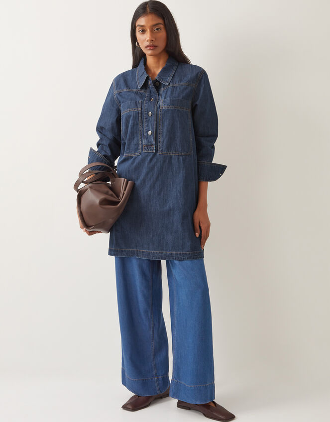 Nara Denim Tunic Shirt Dress, Blue (MID AUTHENTIC BLUE), large