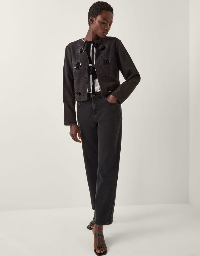 Lola Embellished Tie Front Jacket, Black (BLACK), large