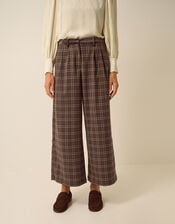 Gracie Check Print Wide Leg Trousers, Brown (BROWN), large