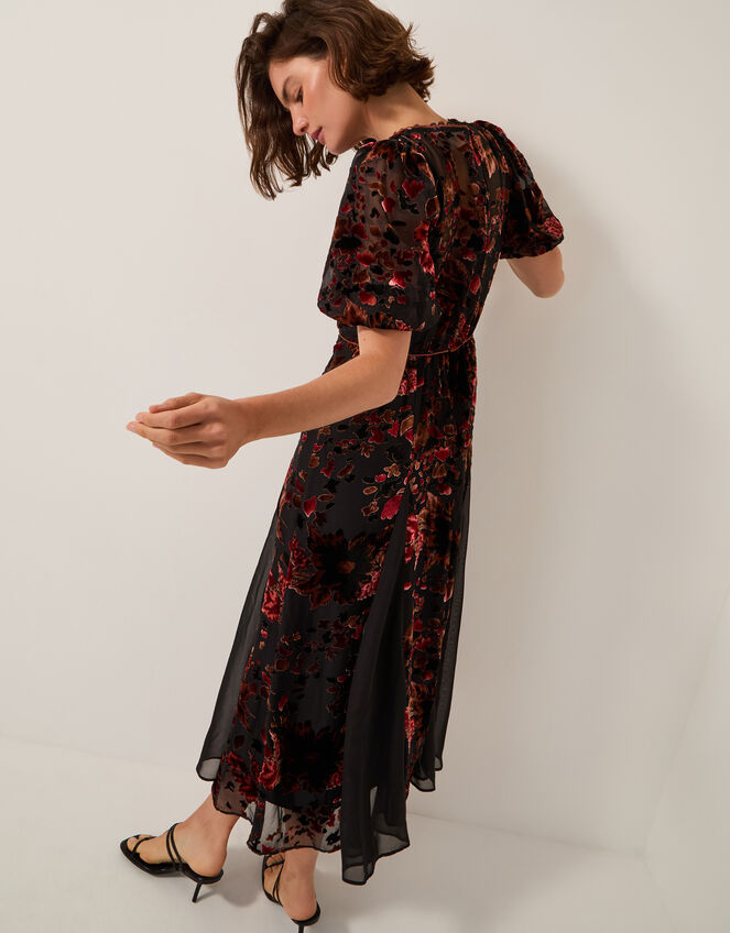 Carolyn Midi Devoré Dress, Black (BLACK), large
