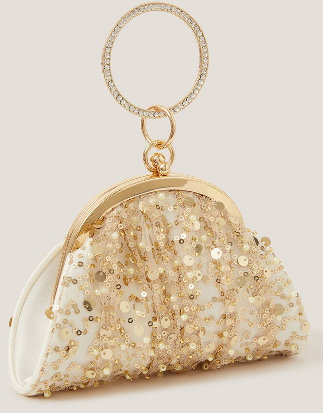 Embroidered Tulle Bangle Mini Bag, Ivory (IVORY), large