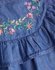 Chambray Embroidered Ruffle Skirt, Blue (BLUE), large