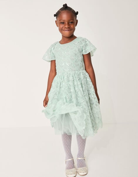 Carly Sparkle Scallop Ruffle Party Dress, Teal (TEAL), large