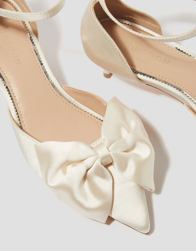 Stacy Satin Bow Pointed Toe Heels, Ivory (IVORY), large