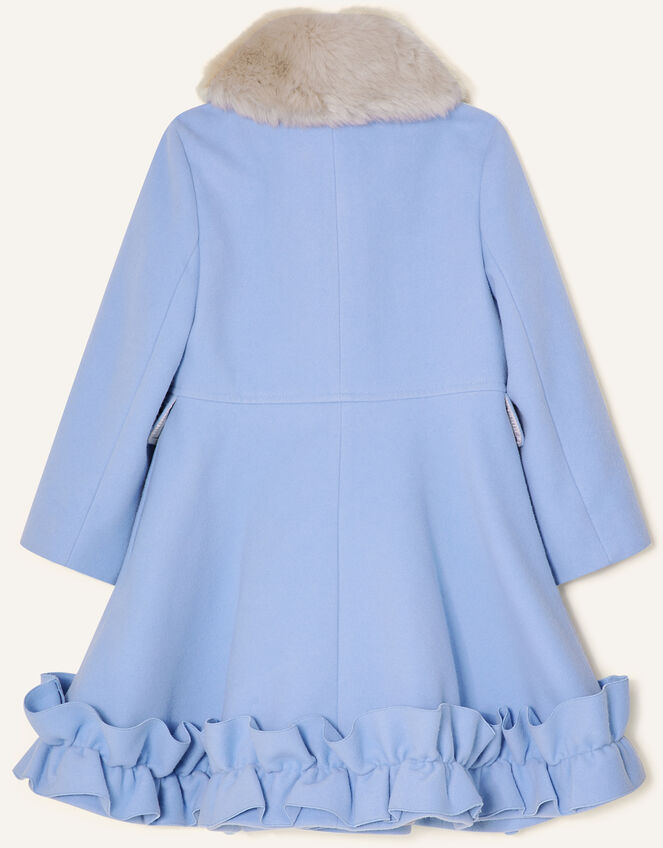 Ruffle Hem Fur Collar Coat, Blue (PALE BLUE), large