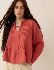 East Liza Pintuck Linen Top, Pink (ROSE), large