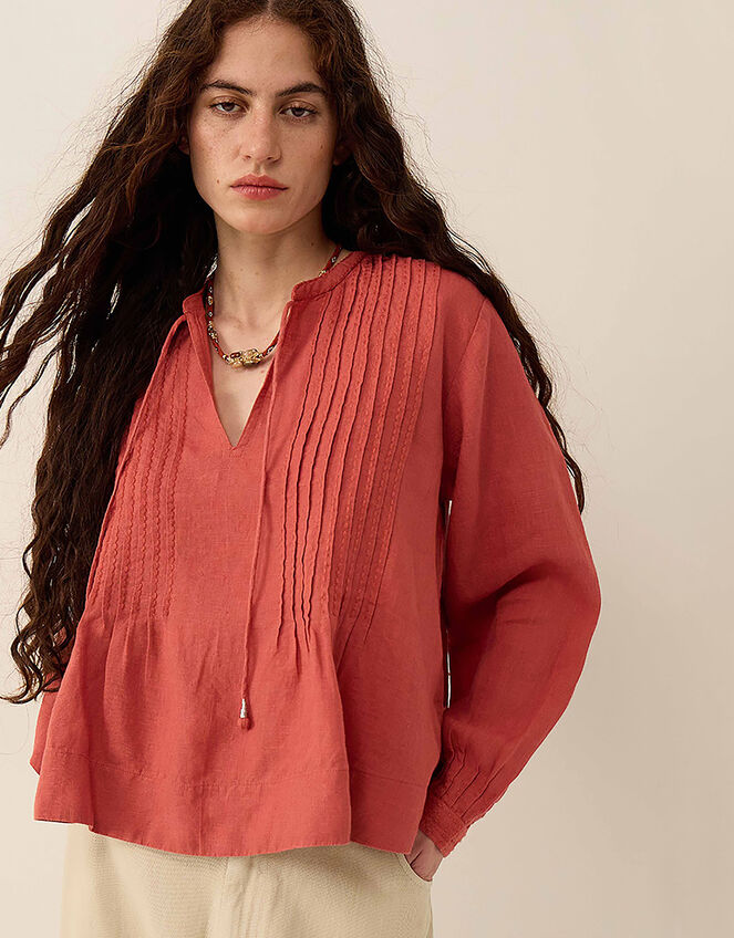 East Liza Pintuck Linen Top, Pink (ROSE), large