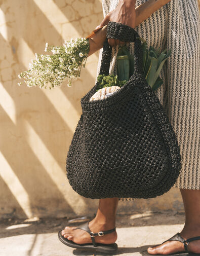 Immy Toe Post Leather Sandals, Black (BLACK), large