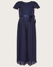 Lace Pleated Bridesmaid Jumpsuit, Blue (NAVY), large
